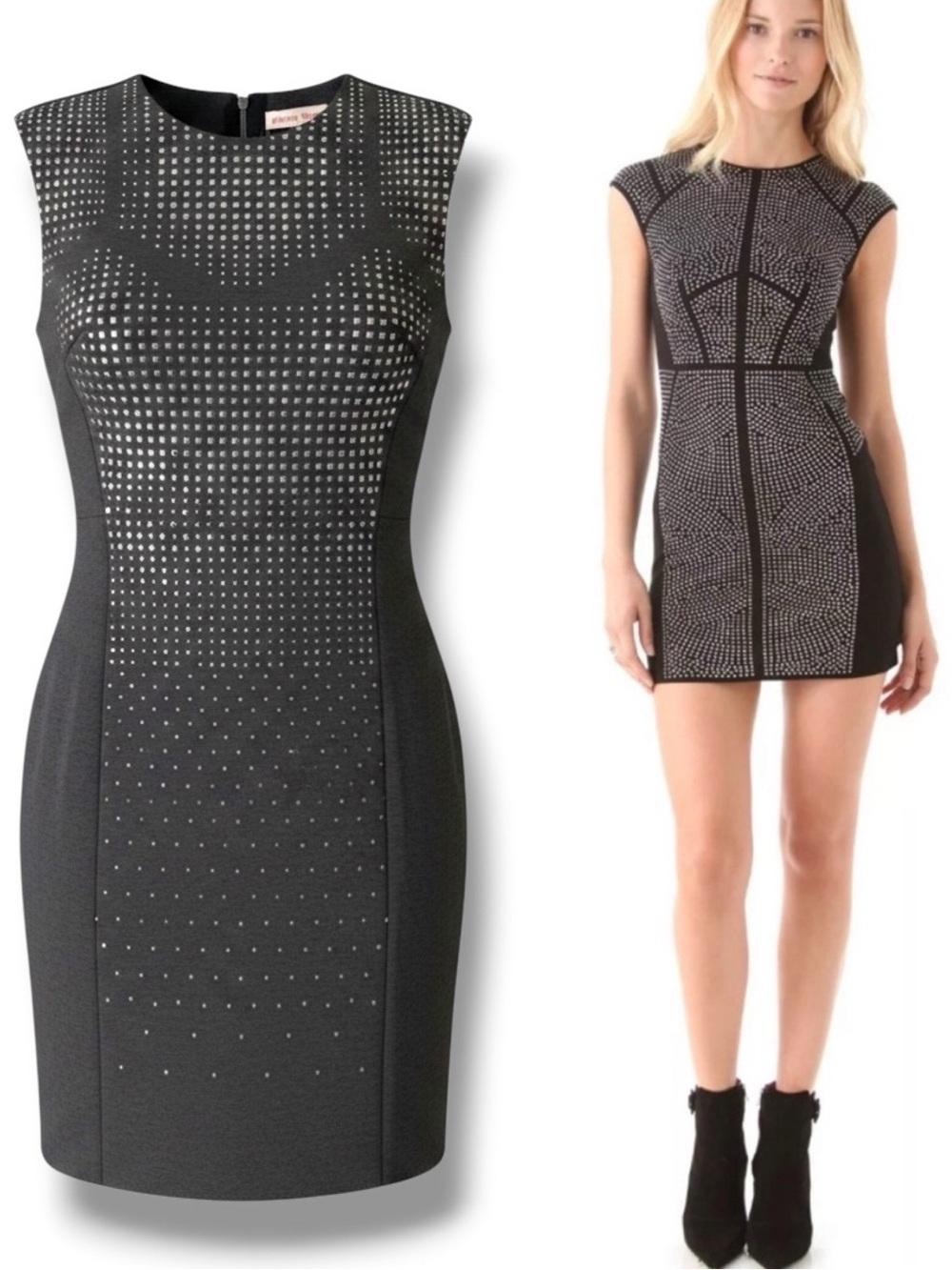 NWT REBECCA TAYLOR  Nailhead Dress Silver Studs Dark Grey Gray Size 2